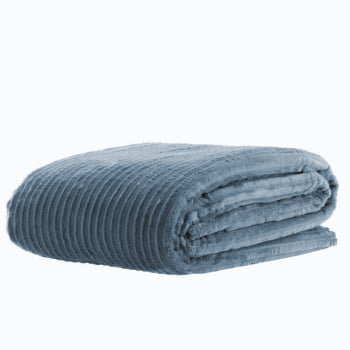 Manta Cobertor Casal Canelado Premium Londres Liso 180x220cm - Azul